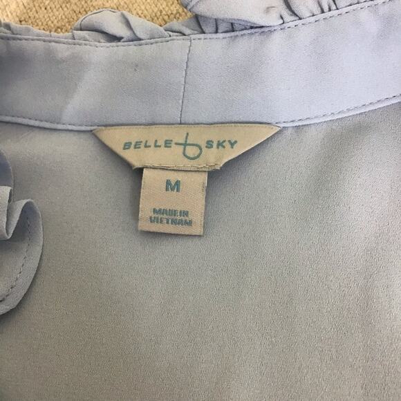 BELLE SKY Women Blouse Med NWT Blue ruffle Shirt Feminine Flowy office attire - Picture 8 of 8